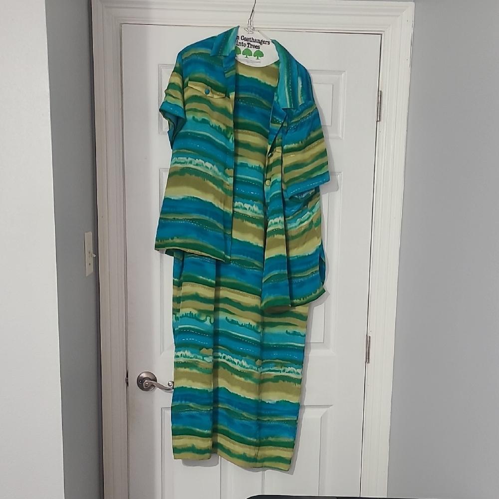 Spenser Jeremy Green and Teal Striped Women's Dress Set